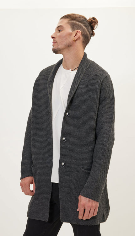 Shawl Lapel Long Cardigan - Anthracite