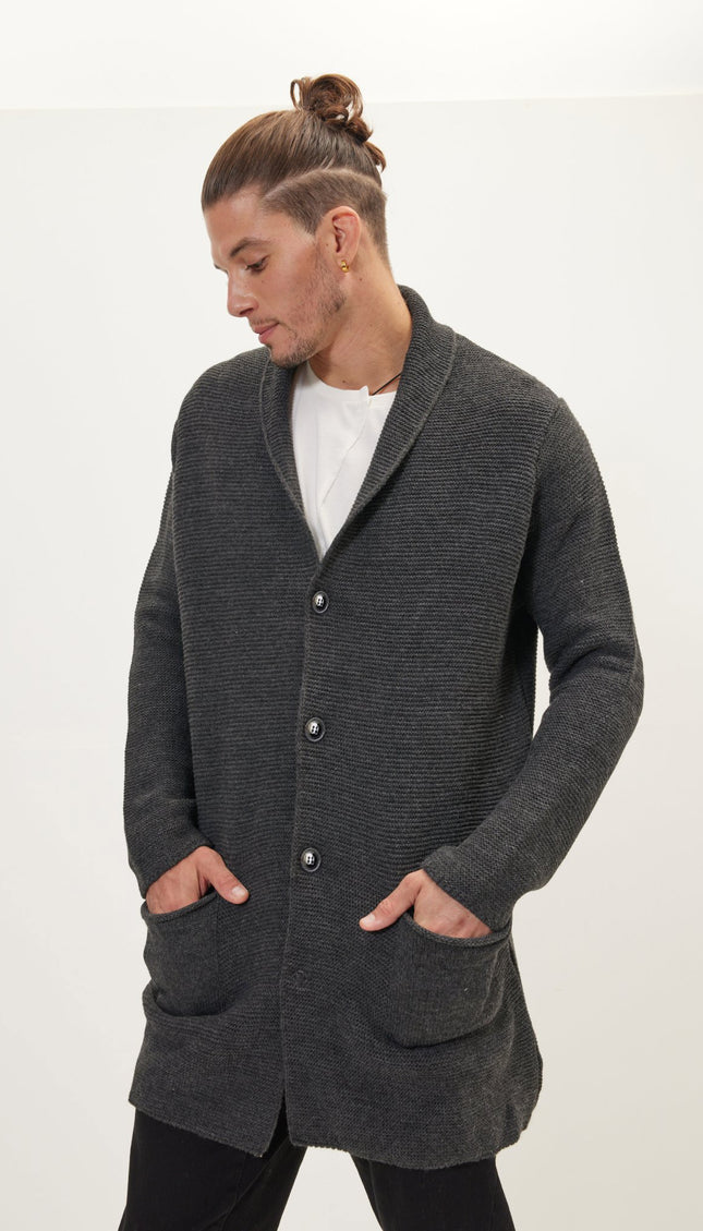 Shawl Lapel Long Cardigan - Anthracite