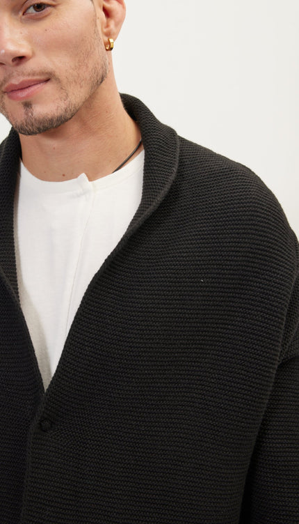 Classic Minimalist Shawl Cardigan - Black - Ron Tomson