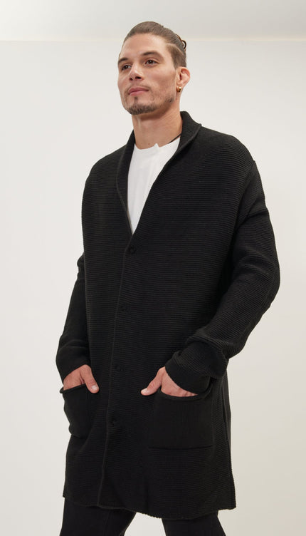 Classic Minimalist Shawl Cardigan - Black - Ron Tomson