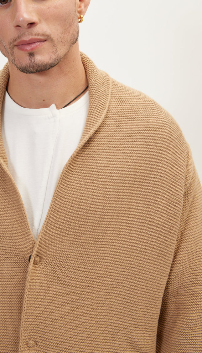 Classic Minimalist Shawl Cardigan - Camel - Ron Tomson