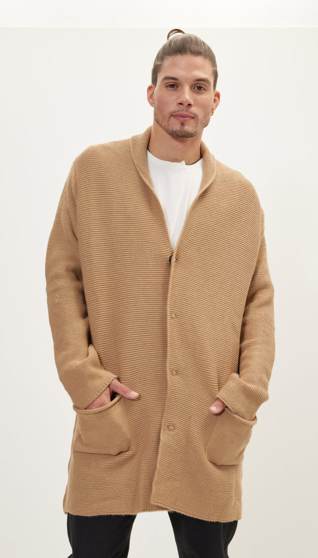 Classic Minimalist Shawl Cardigan - Camel - Ron Tomson
