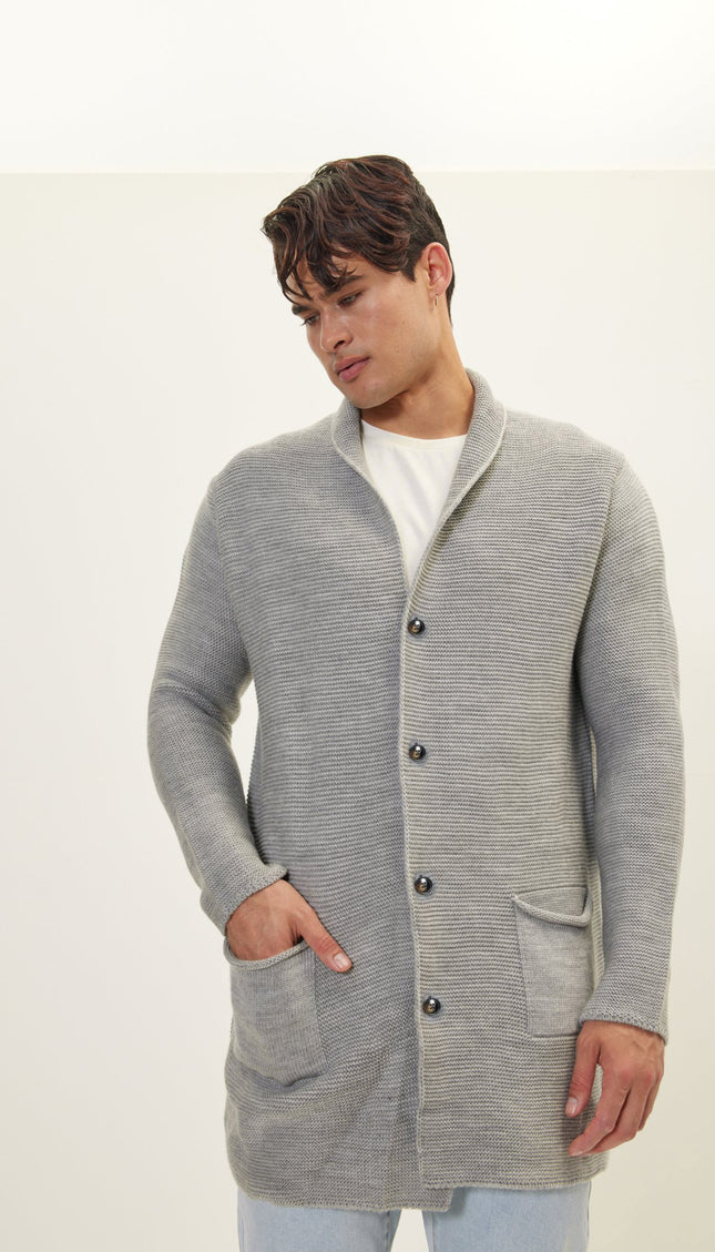 Shawl Lapel Long Cardigan - Gray