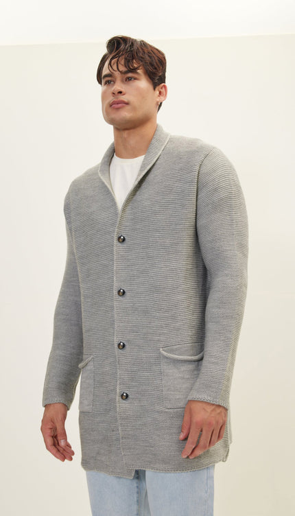 Shawl Lapel Long Cardigan - Gray