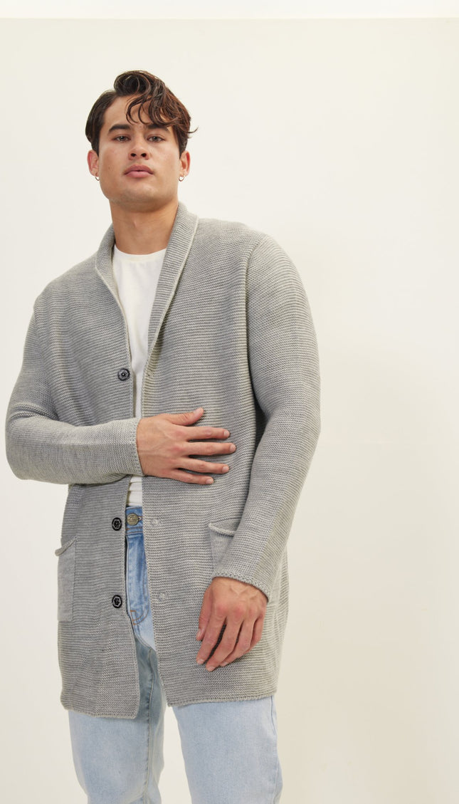 Classic Minimalist Shawl Cardigan - Grey - Ron Tomson