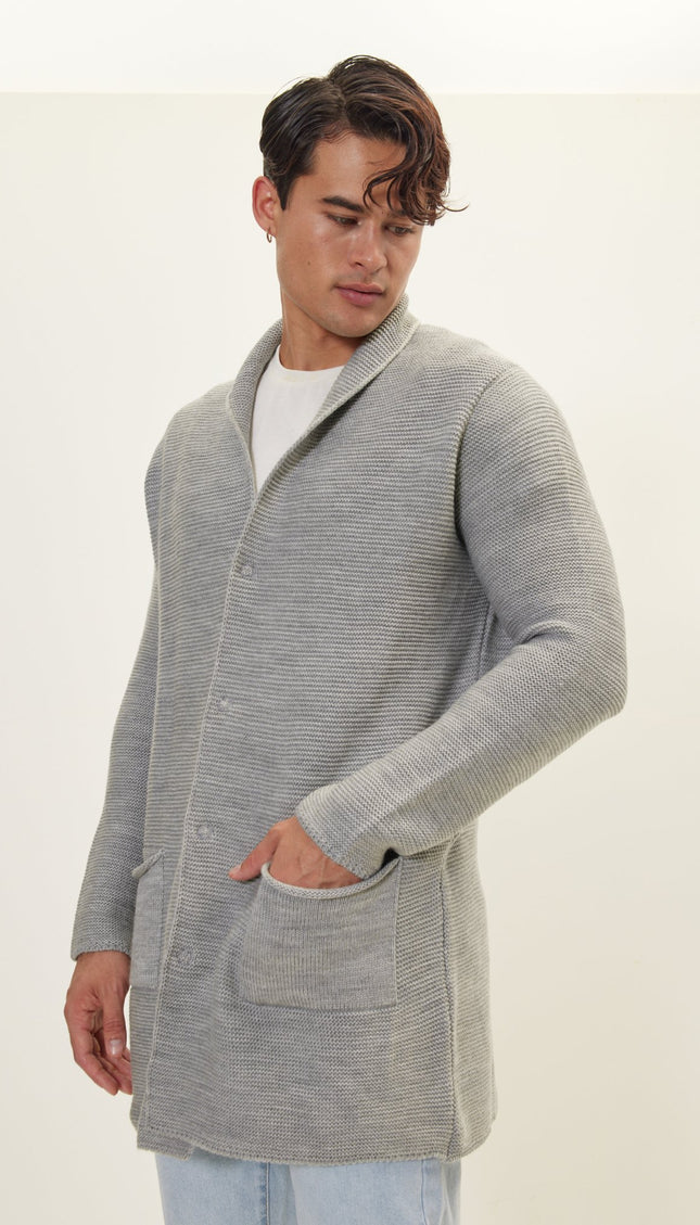 Classic Minimalist Shawl Cardigan - Grey - Ron Tomson