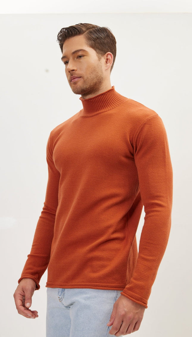 Classic Mock Neck Sweater - Brick Red - Ron Tomson