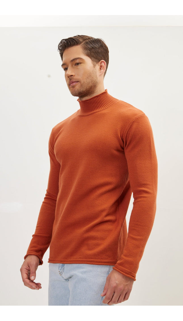 Classic Mock Neck Sweater - Brick Red - Ron Tomson