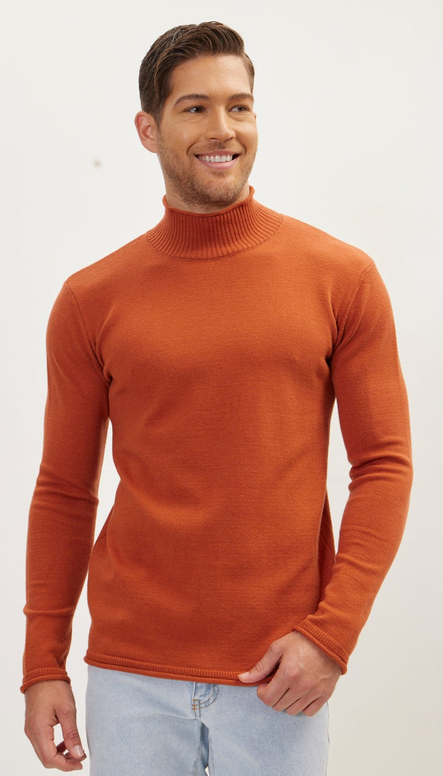 Classic Mock Neck Sweater - Brick Red - Ron Tomson