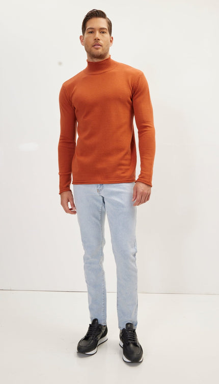 Classic Mock Neck Sweater - Brick Red - Ron Tomson