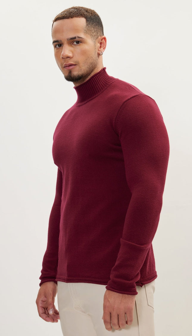 Classic Mock Neck Sweater - Burgundy - Ron Tomson