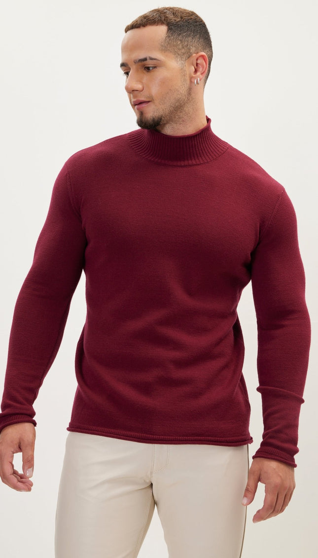 Classic Mock Neck Sweater - Burgundy - Ron Tomson