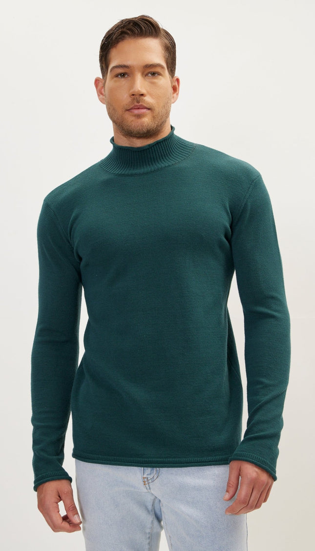 Classic Mock Neck Sweater - Green - Ron Tomson