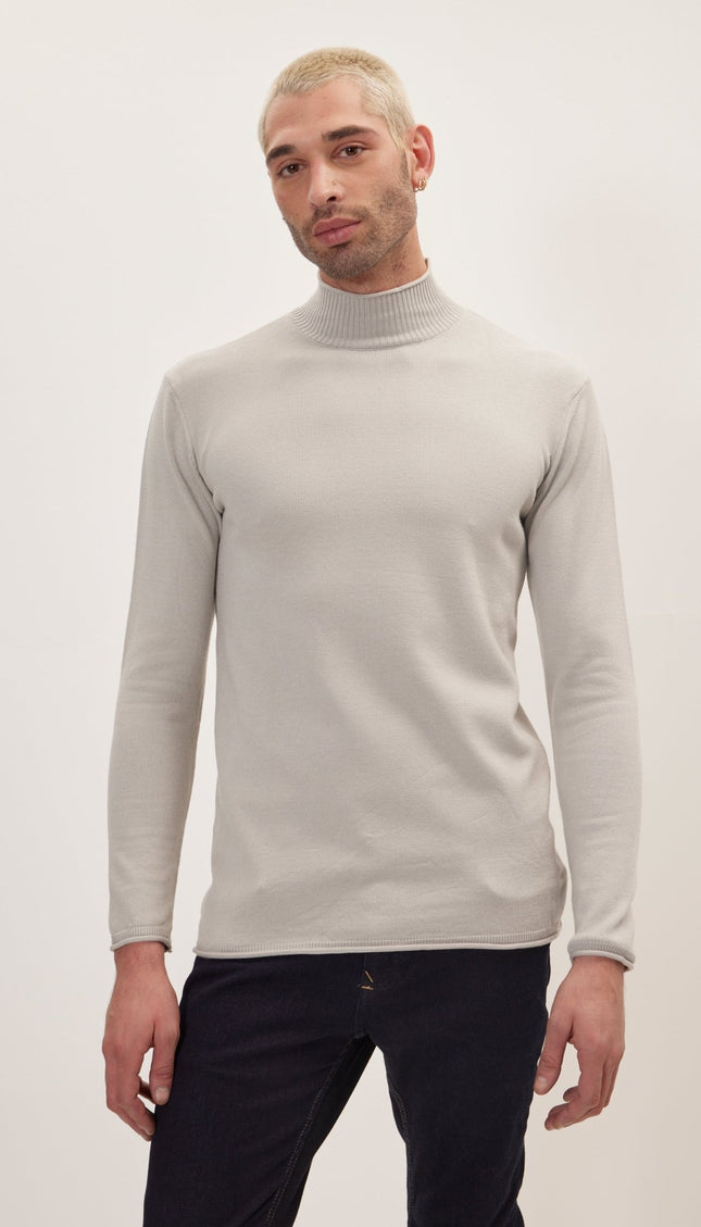 Classic Mock Neck Sweater - Grey - Ron Tomson