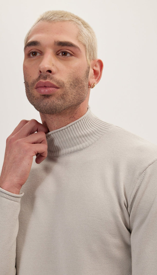 Classic Mock Neck Sweater - Grey - Ron Tomson
