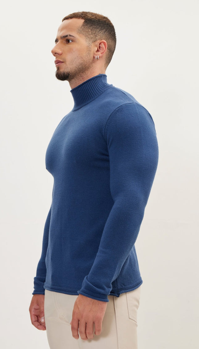 Classic Mock Neck Sweater - Indigo - Ron Tomson