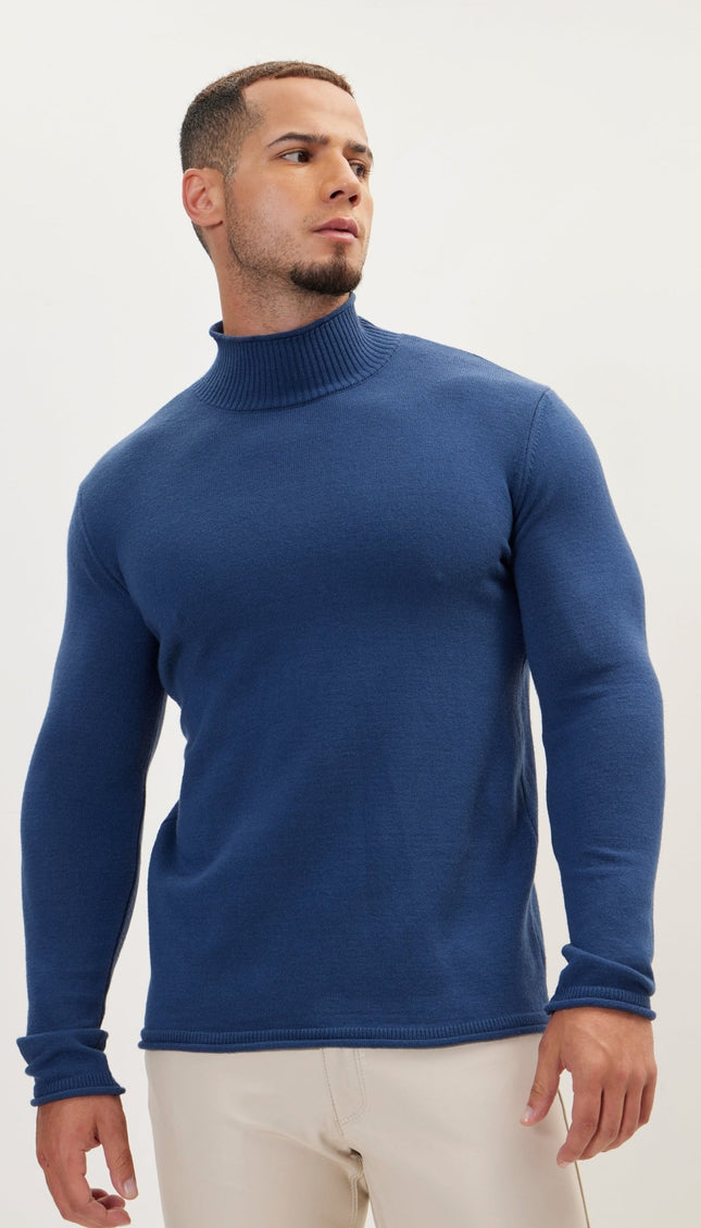 Classic Mock Neck Sweater - Indigo - Ron Tomson