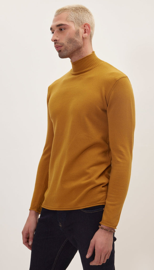 Classic Mock Neck Sweater - Mustard - Ron Tomson