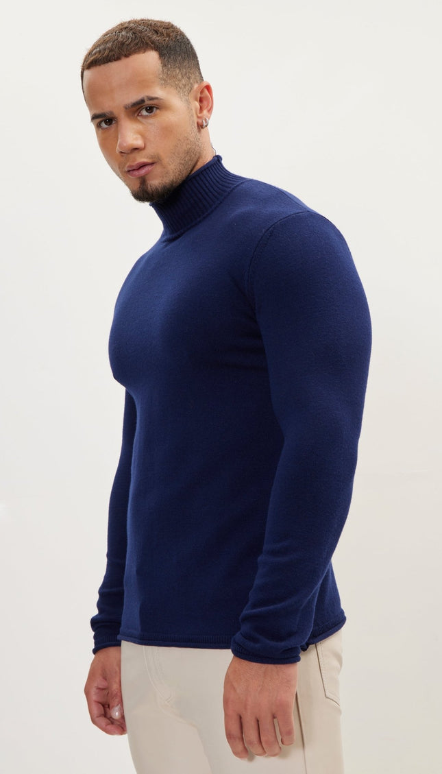 Classic Mock Neck Sweater - Navy - Ron Tomson