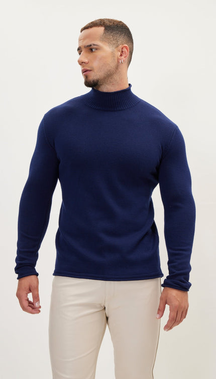 Classic Mock Neck Sweater - Navy - Ron Tomson
