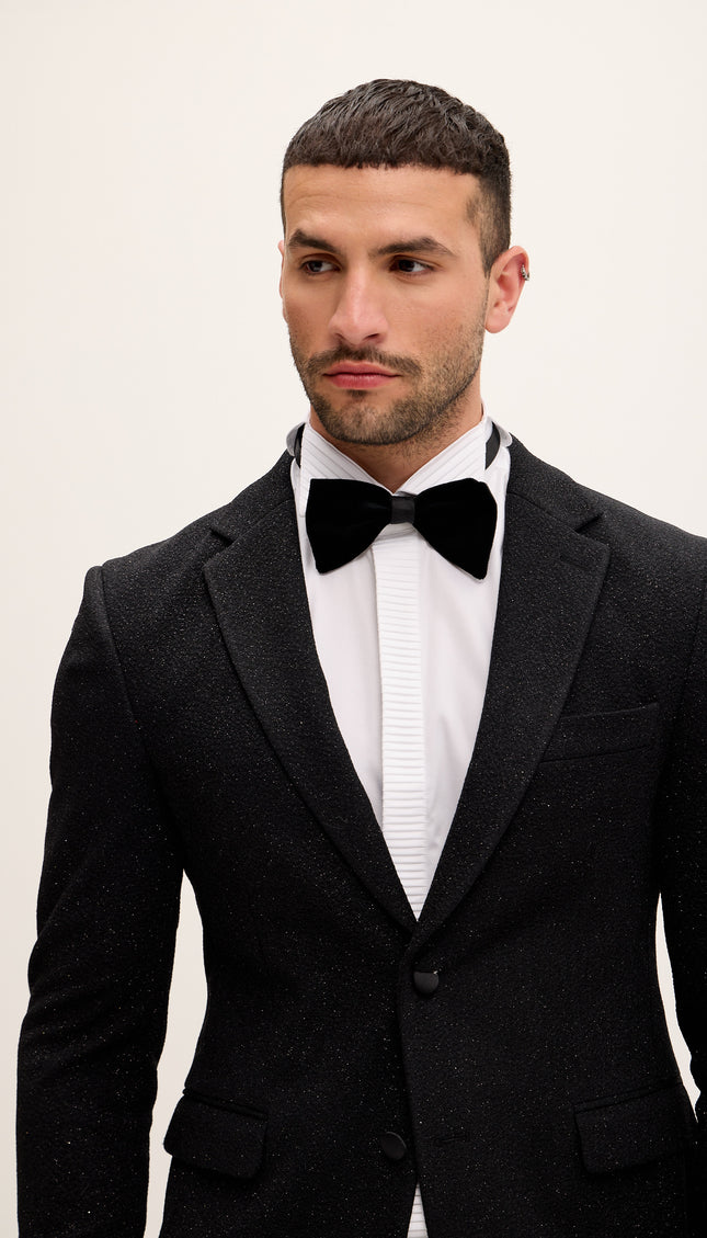 Classic Notch Lapel Dinner Jacket - Glitter Black - Ron Tomson