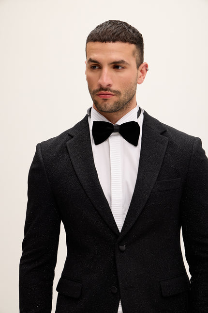 Classic Notch Lapel Dinner Jacket - Glitter Black - Ron Tomson
