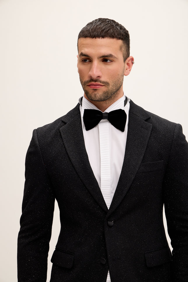 Classic Notch Lapel Dinner Jacket - Glitter Black - Ron Tomson