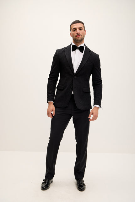 Classic Notch Lapel Dinner Jacket - Glitter Black - Ron Tomson