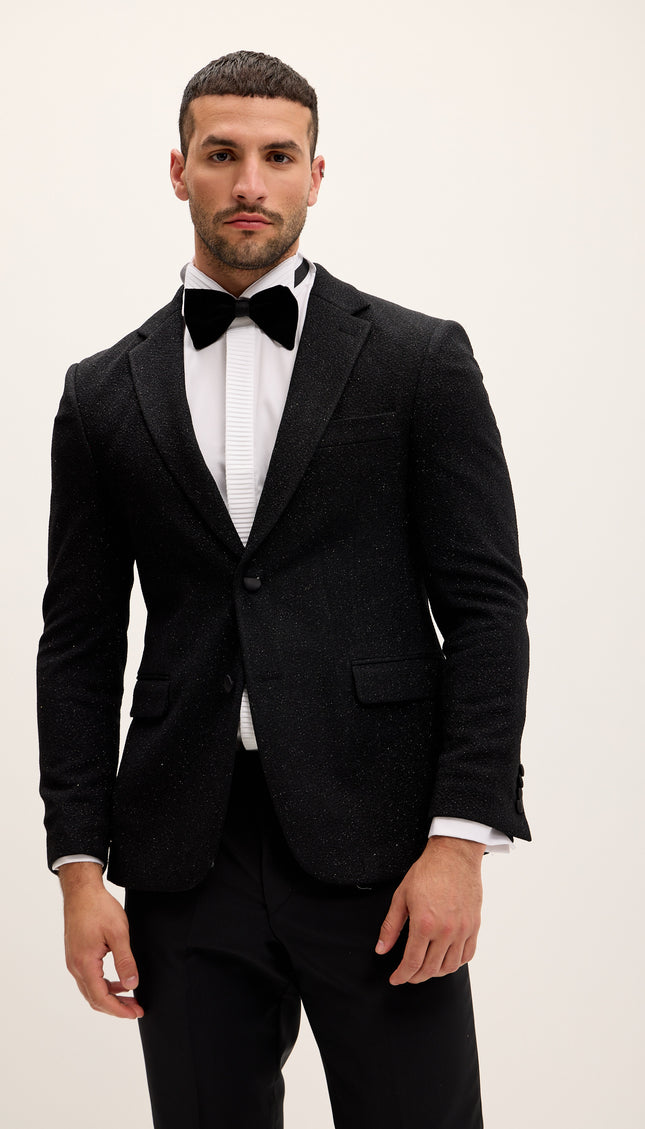 Classic Notch Lapel Dinner Jacket - Glitter Black - Ron Tomson