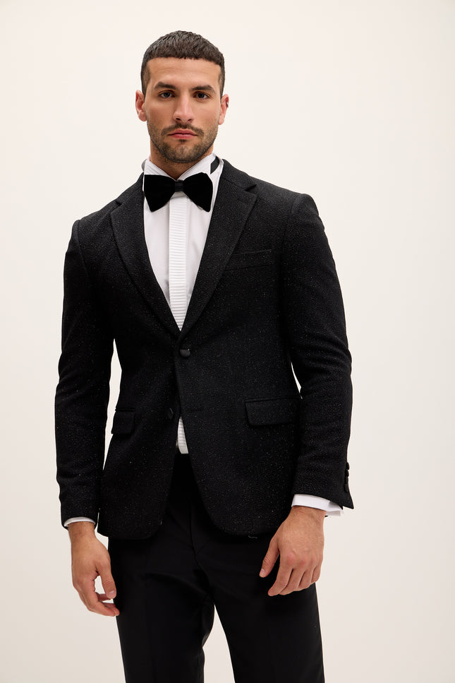 Classic Notch Lapel Dinner Jacket - Glitter Black - Ron Tomson