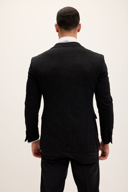 Classic Notch Lapel Dinner Jacket - Glitter Black - Ron Tomson