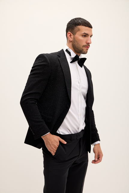 Classic Notch Lapel Dinner Jacket - Glitter Black - Ron Tomson