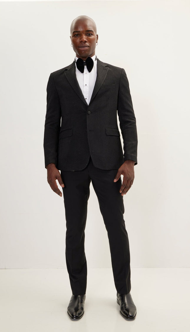 Classic Notch Lapel Dinner Jacket -Jacquard Black - Ron Tomson