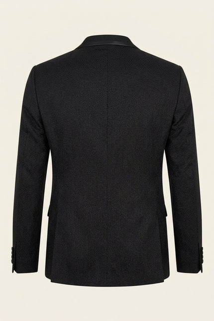 Classic Notch Lapel Dinner Jacket -Jacquard Black - Back