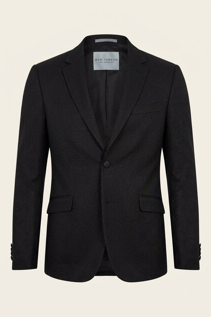Classic Notch Lapel Dinner Jacket -Jacquard Black - Front