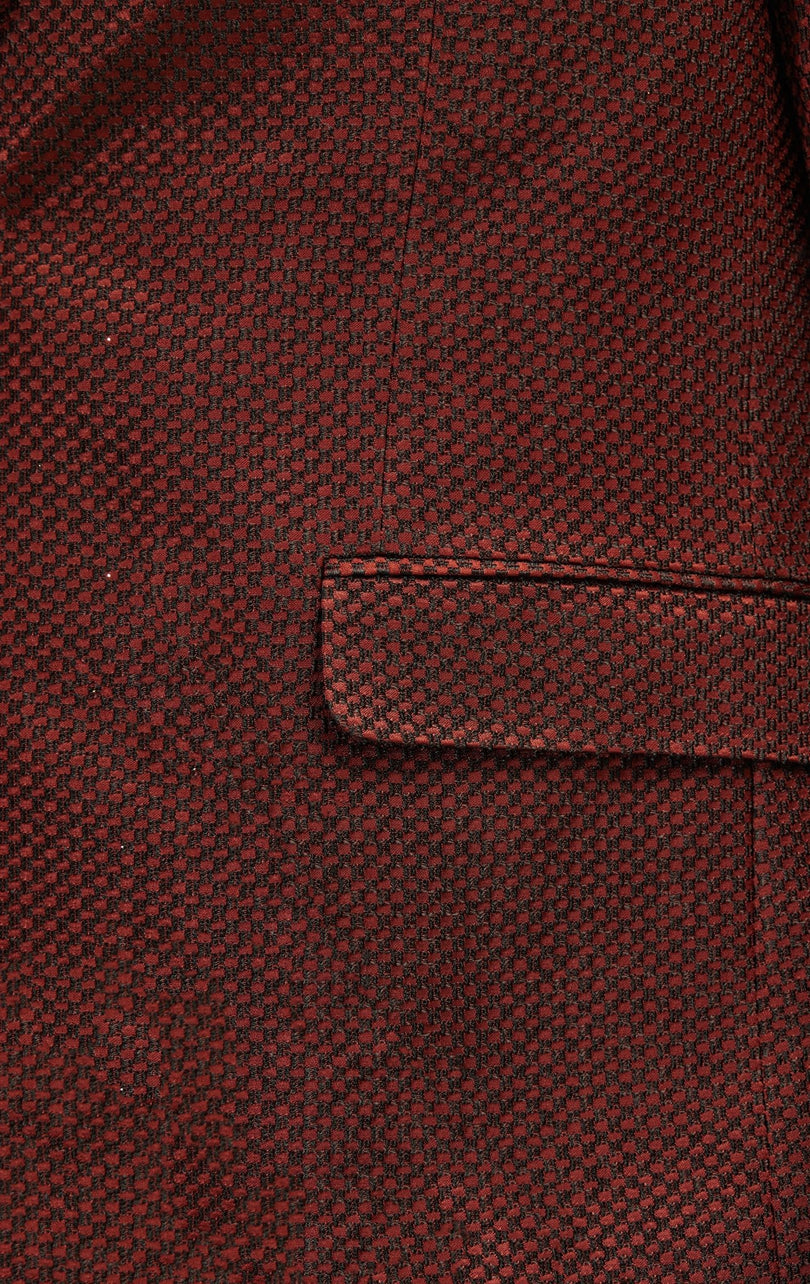 Classic Notch Lapel Dinner Jacket -Jacquard Burgundy - Ron Tomson