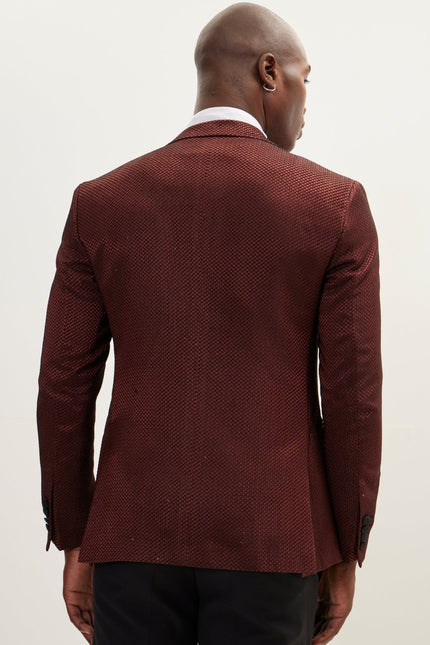Classic Notch Lapel Dinner Jacket -Jacquard Burgundy - Ron Tomson