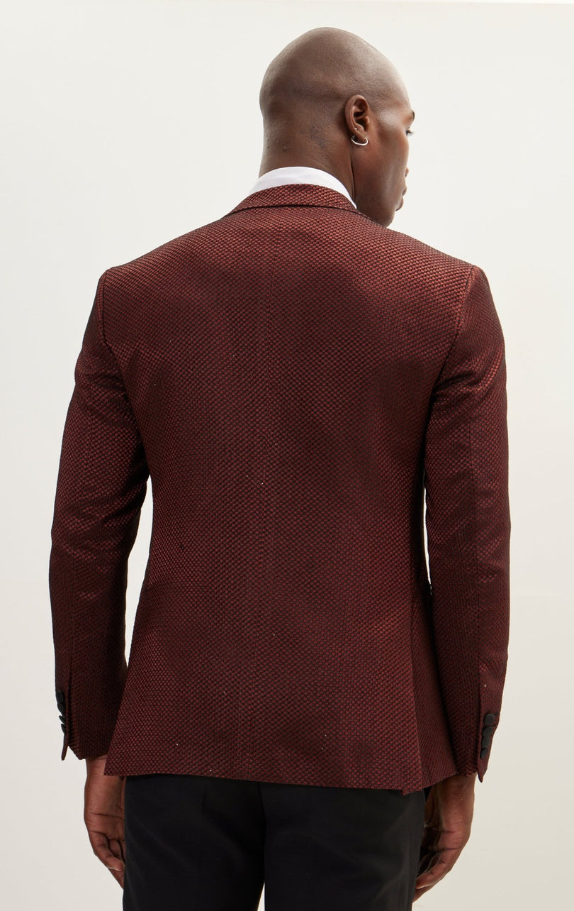 Classic Notch Lapel Dinner Jacket -Jacquard Burgundy - Ron Tomson
