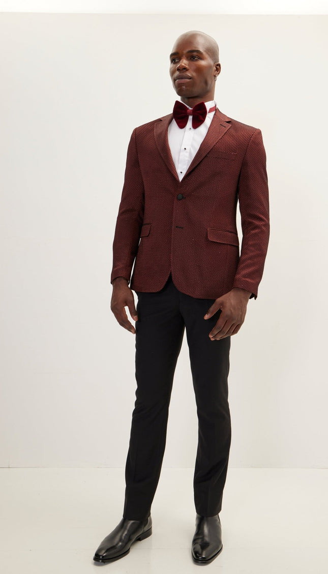 Classic Notch Lapel Dinner Jacket -Jacquard Burgundy - Ron Tomson