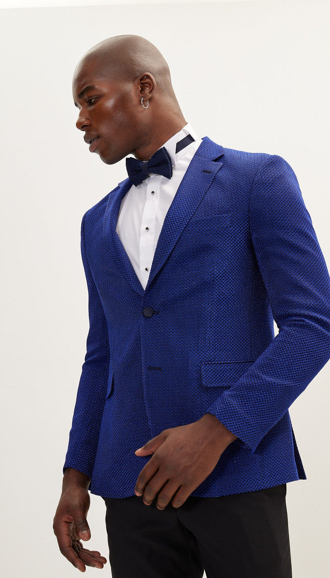 Classic Notch Lapel Dinner Jacket - Jacquard Electric Blue - Ron Tomson