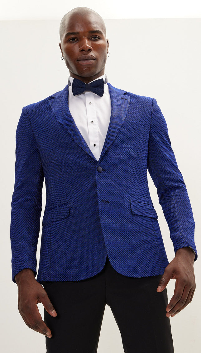 Classic Notch Lapel Dinner Jacket - Jacquard Electric Blue - Ron Tomson