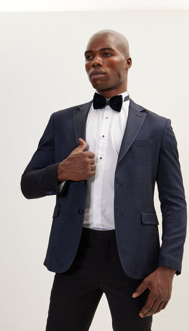 Classic Notch Lapel Dinner Jacket -Jacquard Navy - Ron Tomson