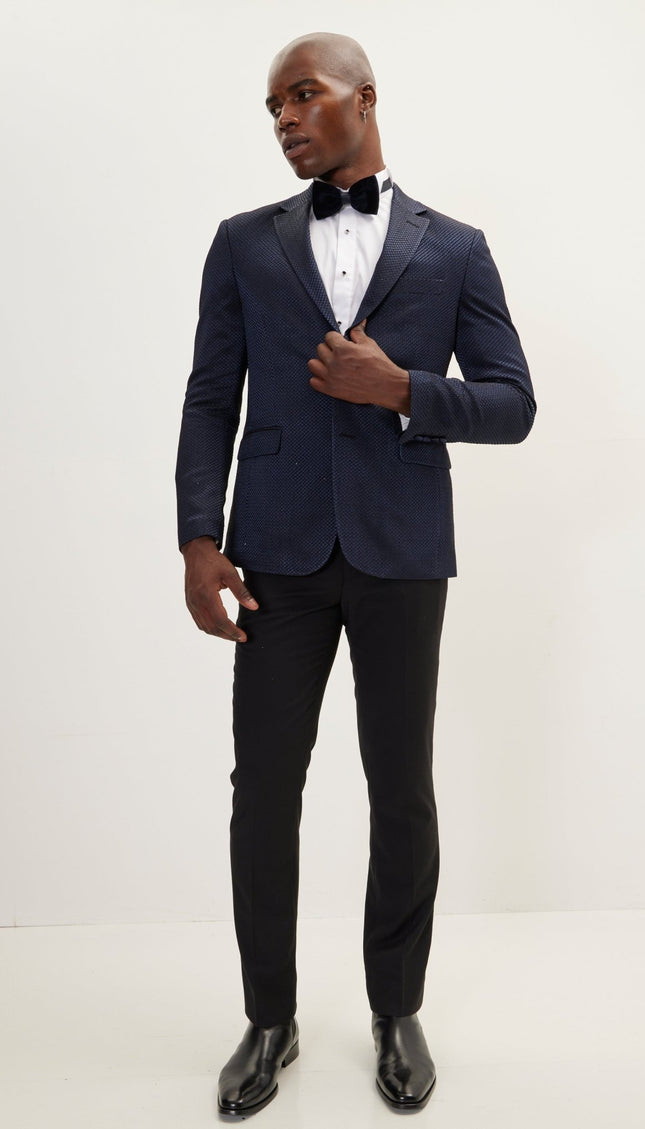 Classic Notch Lapel Dinner Jacket -Jacquard Navy - Ron Tomson