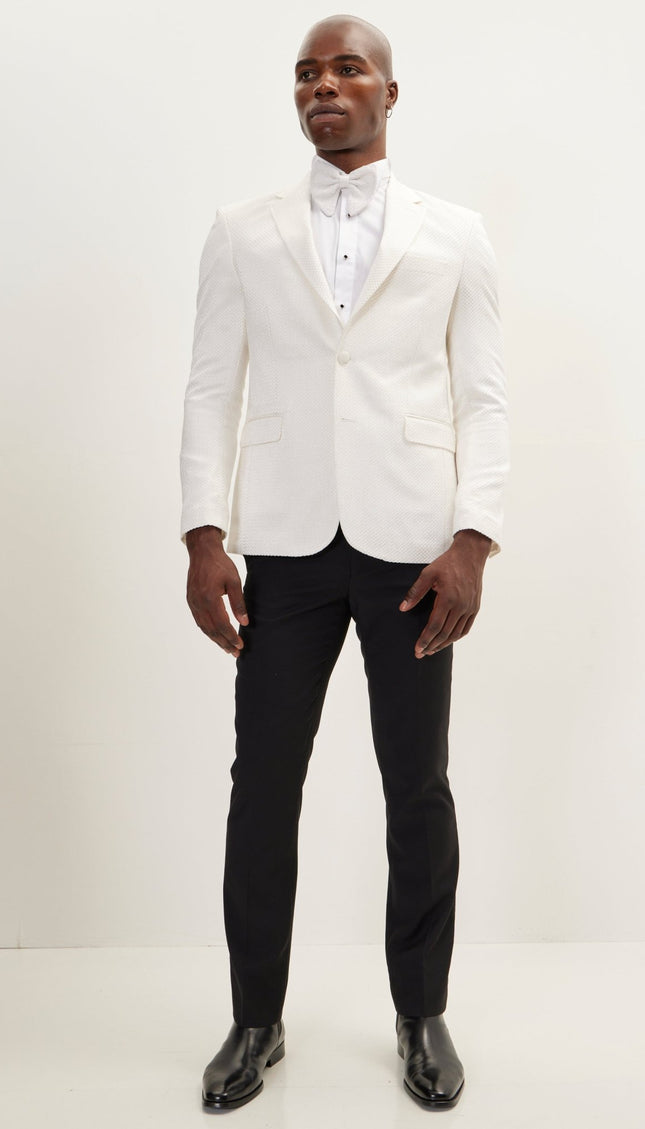 Classic Notch Lapel Dinner Jacket -Jacquard White - Ron Tomson