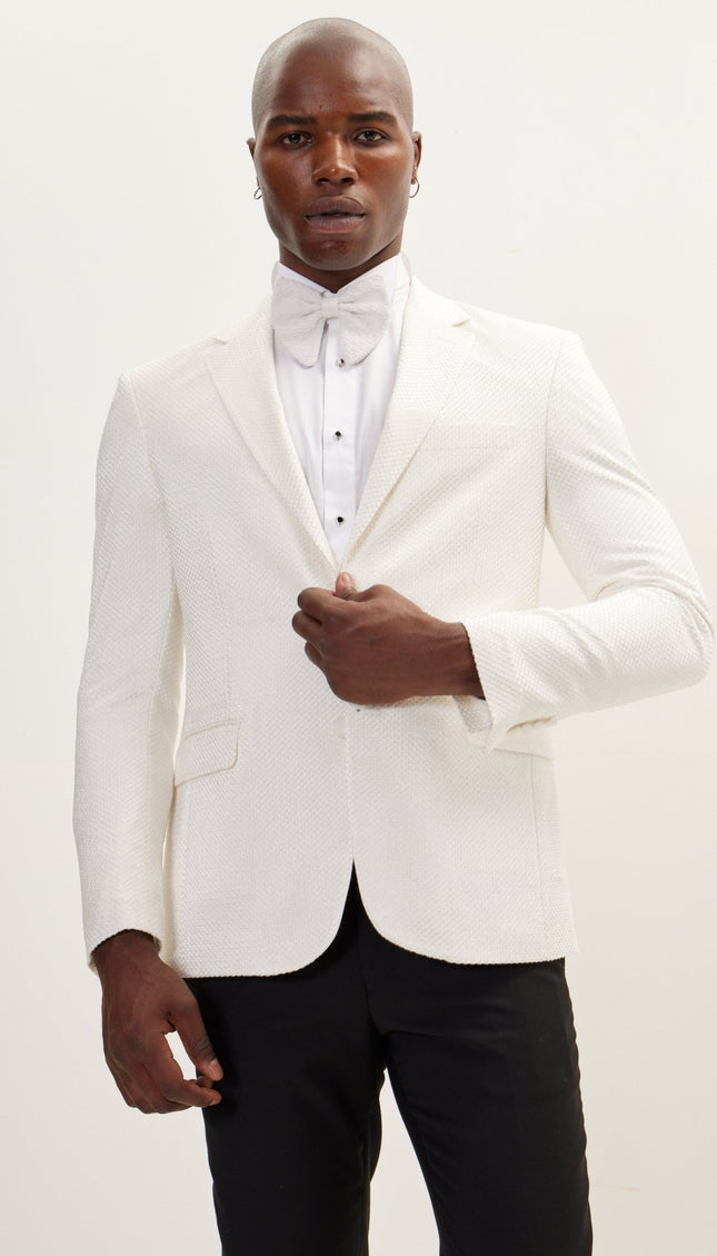 Classic Notch Lapel Dinner Jacket -Jacquard White - Ron Tomson
