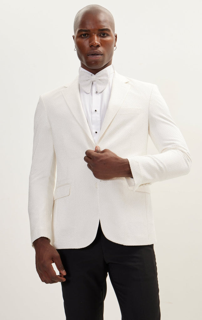Classic Notch Lapel Dinner Jacket -Jacquard White - Ron Tomson