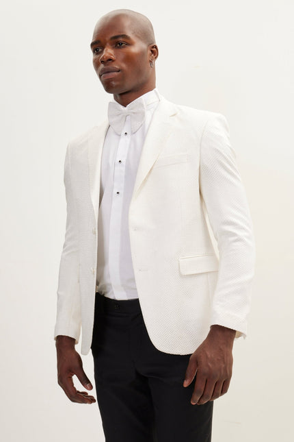 Classic Notch Lapel Dinner Jacket -Jacquard White - Ron Tomson