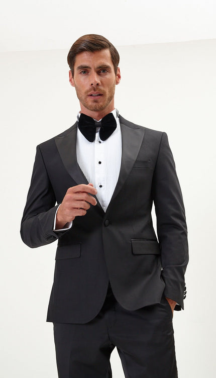 Classic Peak Lapel Tuxedo Jacket - Black - Ron Tomson