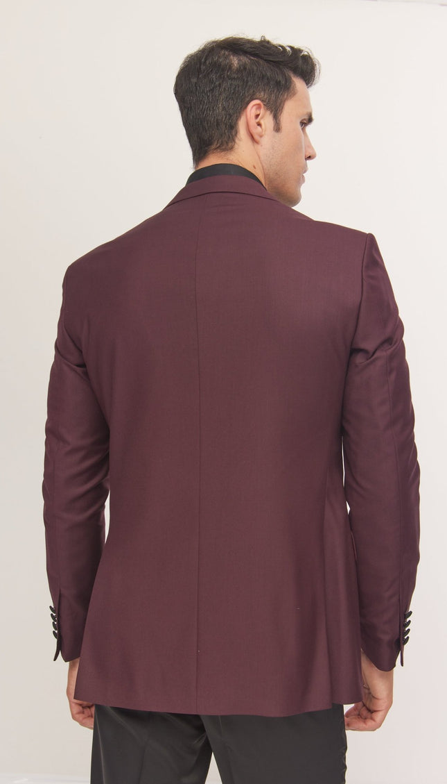 Classic Peak Lapel Tuxedo Jacket - Burgundy - Ron Tomson