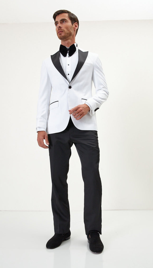 Classic Peak Lapel Tuxedo Jacket - White - Ron Tomson